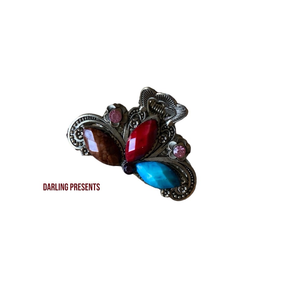 Antique Style Jeweled Hair Claw Barette Women Color Multi